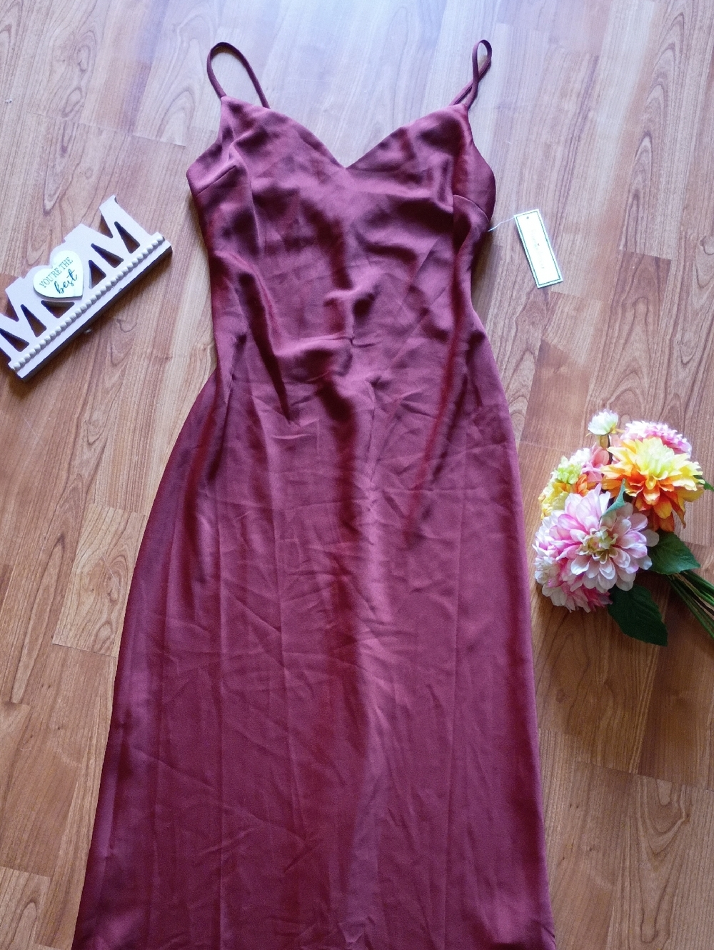 Satin Slip Maxi Dress in Burgundy — Women